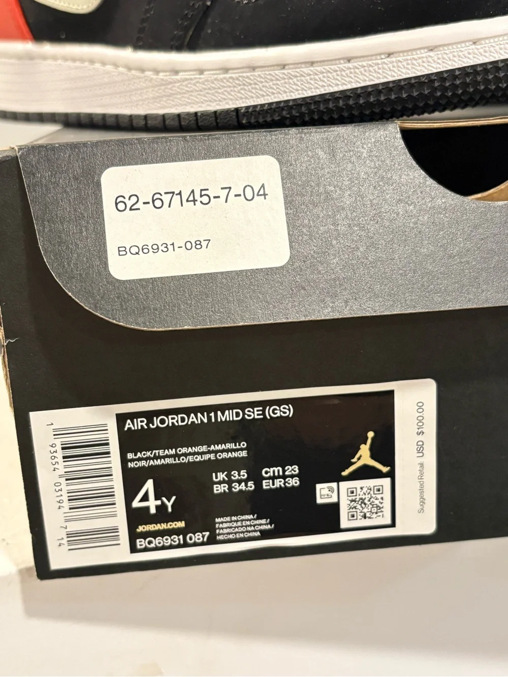 Jordan Air Jordan 1 Mid SE Black/Orange/White Youth Sneaker